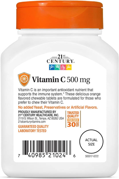 21St Century Vitamin C 500 Mg Chewable Tablets, Orange, 110 Count