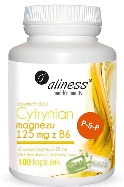 ALINESS Magnesium Citrate 125 Mg with Vitamin B6 (P-5-P) 100 Capsules