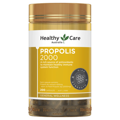 2 X Healthy Care Propolis 2000Mg 200 Capsules Healthycare Total 400 Caps