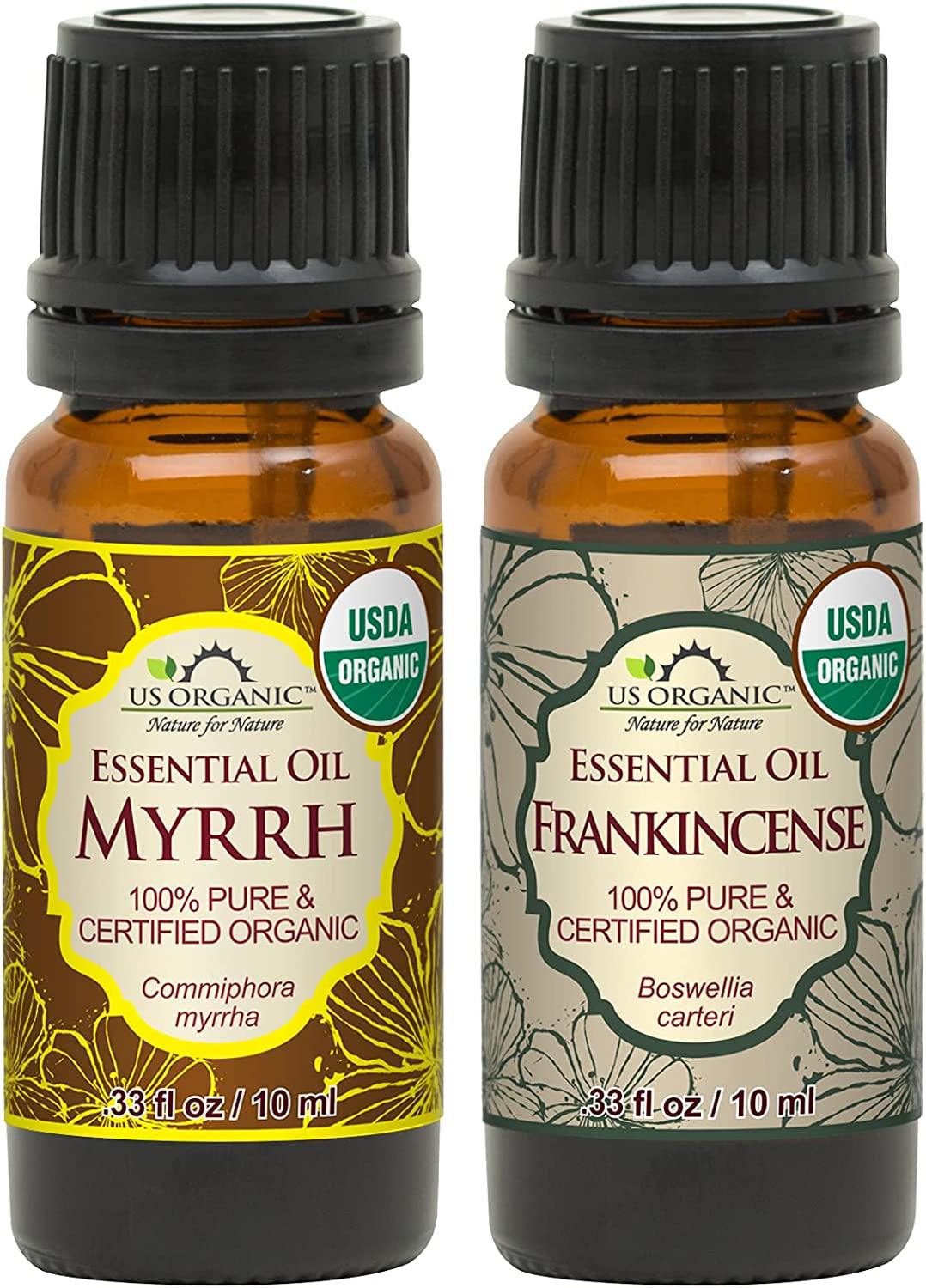 Pure Myrrh, Frankincense Essential Oil Combo 100%-USDA Certified Organic