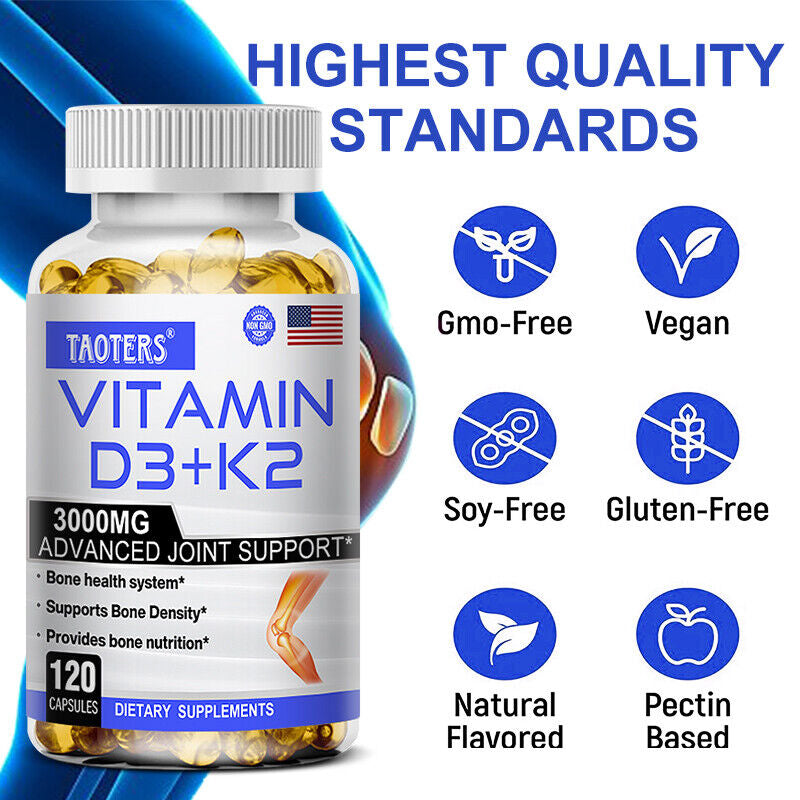 Vitamin K2 D3 Supplement | 30To120 Capsules | 1200 Mg K2 MK7 and 1800 Mg D3