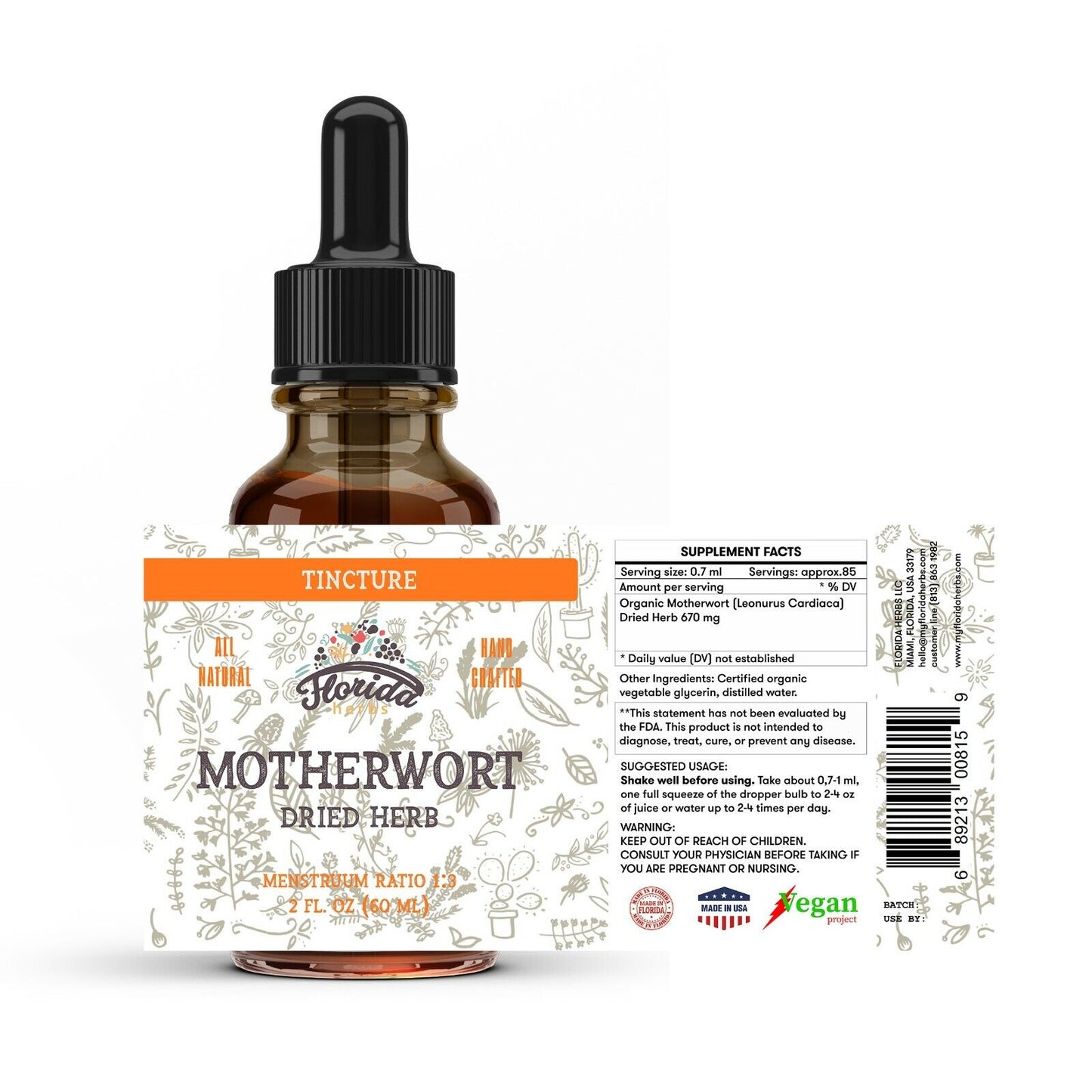 Motherwort Tincture, Organic Extract Drops (Leonurus Cardiaca) Dried Herb