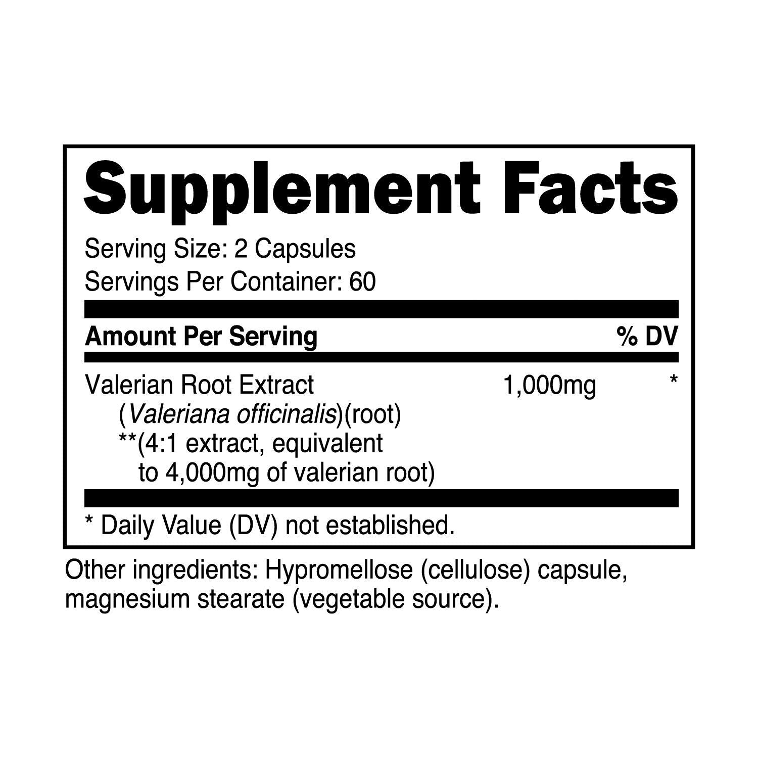 Valerian Root Capsules 1000Mg, 120 Caps - Gluten Free, Non-Gmo Nutricost