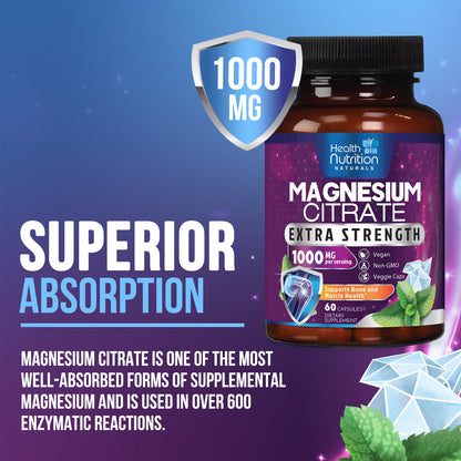 Magnesium Citrate Capsules 1000Mg per Serving - Highest Potency Capsules