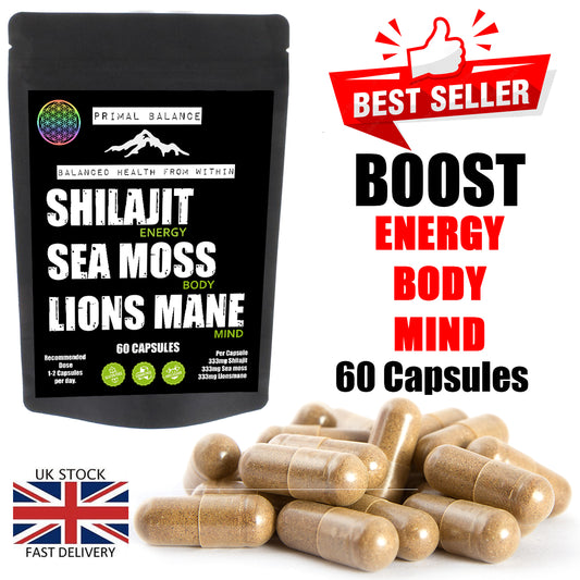 Shilajit Sea Moss and Lions Mane - 60 Caps | 1000MG BEST VALUE!