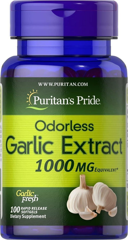 Garlic Extract 1000 Mg Cholesterol & Antioxidant Supplement 100 Pills Odorless