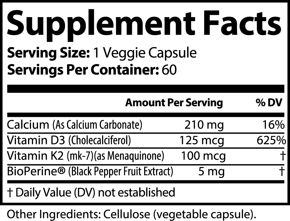 Bone & Heart Support Calcium, D3+K2 with Bioperine