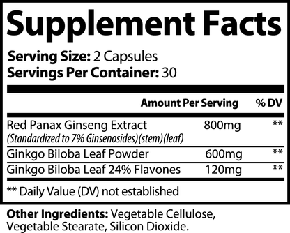 Ginkgo Biloba + Ginseng (Potent Brain, Concentration, Mood)