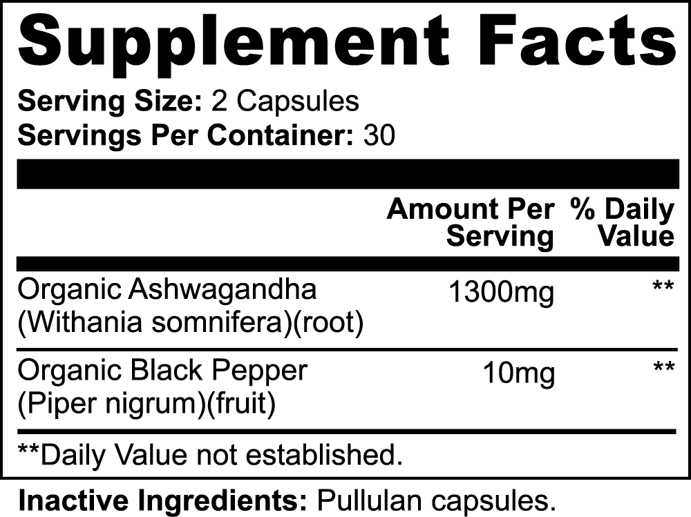 Ashwagandha 1300mg Organic US made (Potent Hormone Balancer)