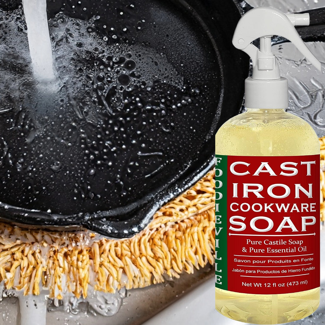 Cast Iron Cookware Soap by Foodieville Protects Season on Skillet, Griddles Etc.