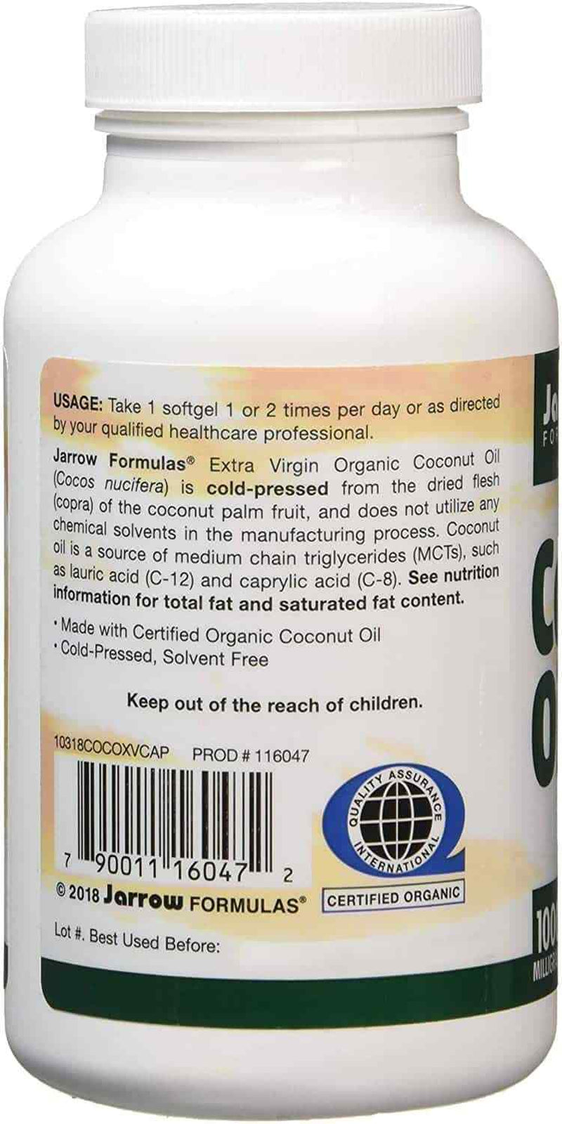 JARROW FORMULAS Extra Virgin Coconut Oil 120 Softgels