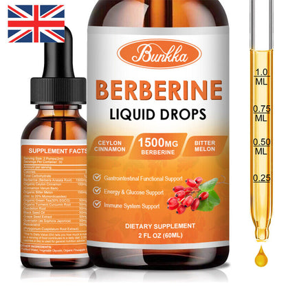 Bunkka Berberine Liquid Drops 1500Mg Berberine W/Ceylon Cinnamon Bitter Melon