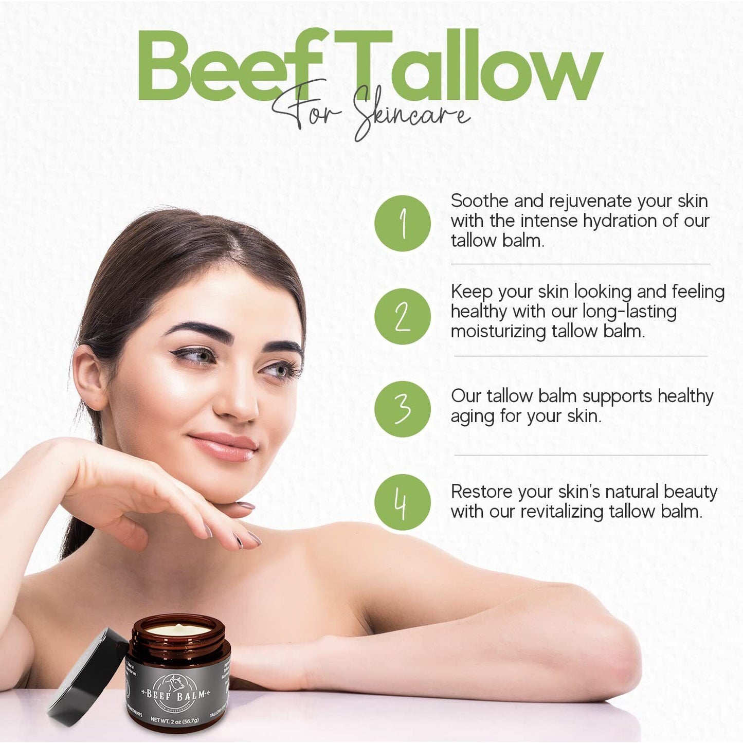 Beef Tallow Balm - Beef Tallow for Skin Care, Tallow Moisturizer, Face Cream, Lo