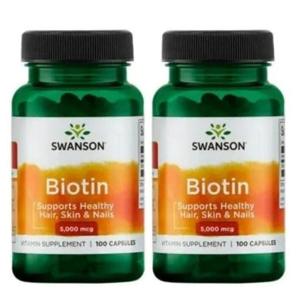 Swanson Biotin 5000Mcg 2 X 100 Caps. HAIR, SKIN, Dietary Supplement