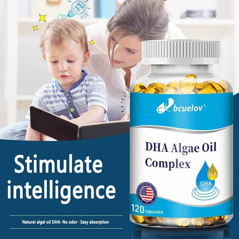 Natural Algae Oil DHA, Easy to Absorb, Brain Tonic - 60/120 Capsules