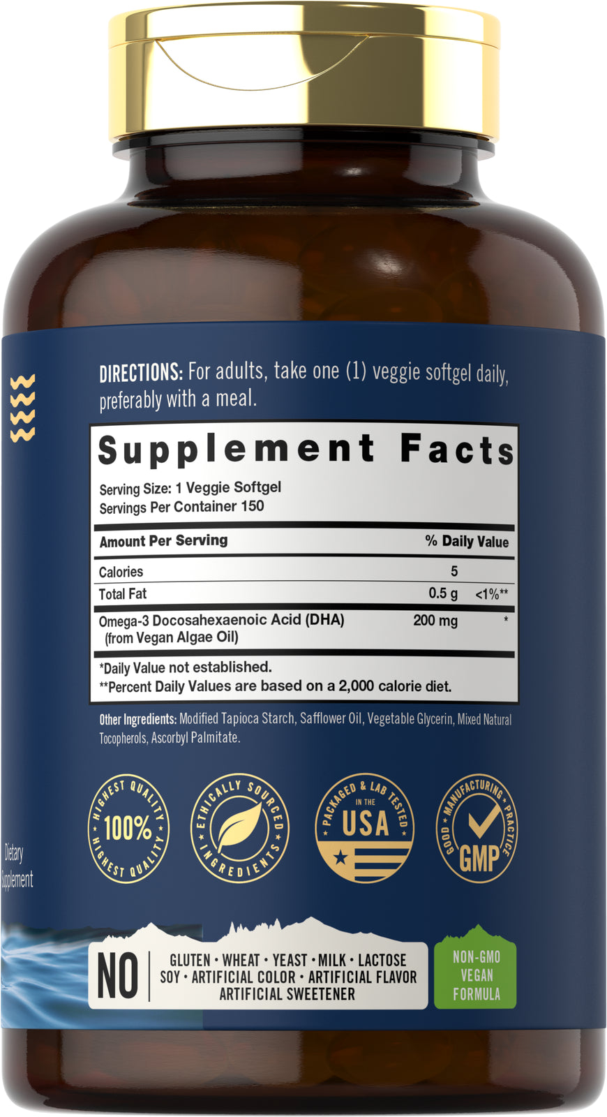 Omega 3 Supplement | 150 Vegan Softgels, from Algae Oil | by Tahoe Nutritionals