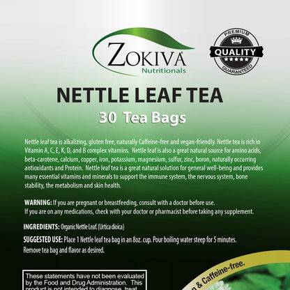 Nettle Leaf Tea Bags (30) Premium Quality, Caffeine-Free Herbal Leaf Tea Bags