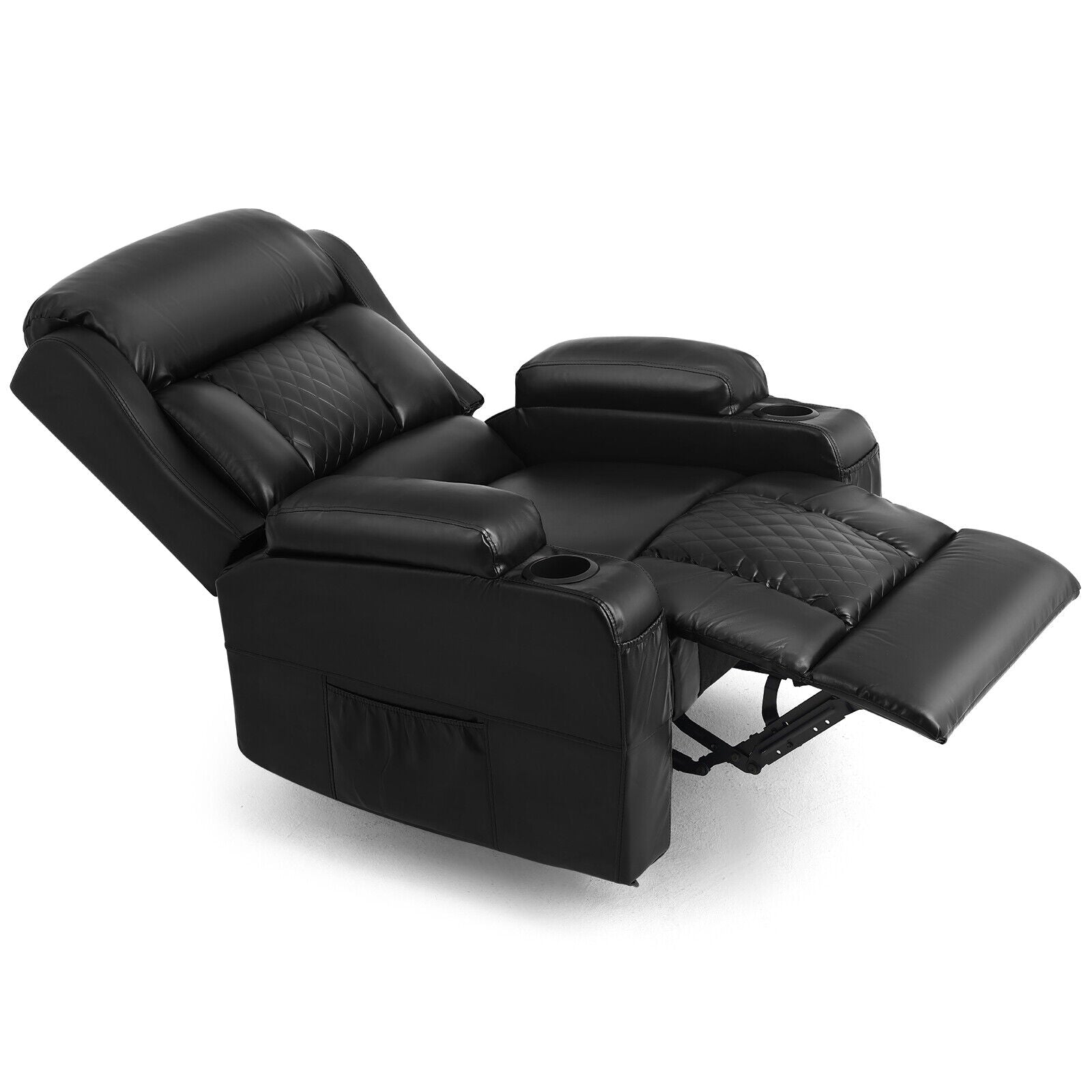 Black PU Leather Massage Recliner Chair Single Sofa Heated W/Remote,2 Cup Holder