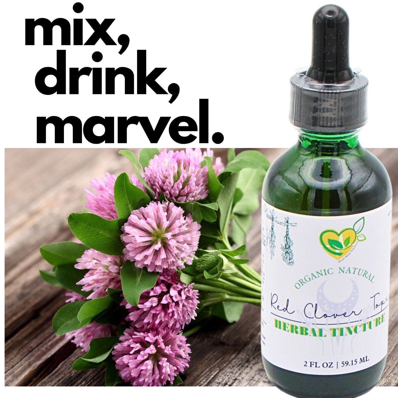 Red Clover Tops Tincture Natural Herbal 2 Oz Bottle Herb Drops Womens Menopause