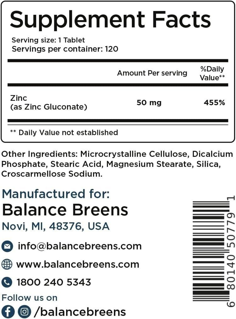 Zinc Extra Strength 50Mg 120 Vegan Non-Gmo Tablets