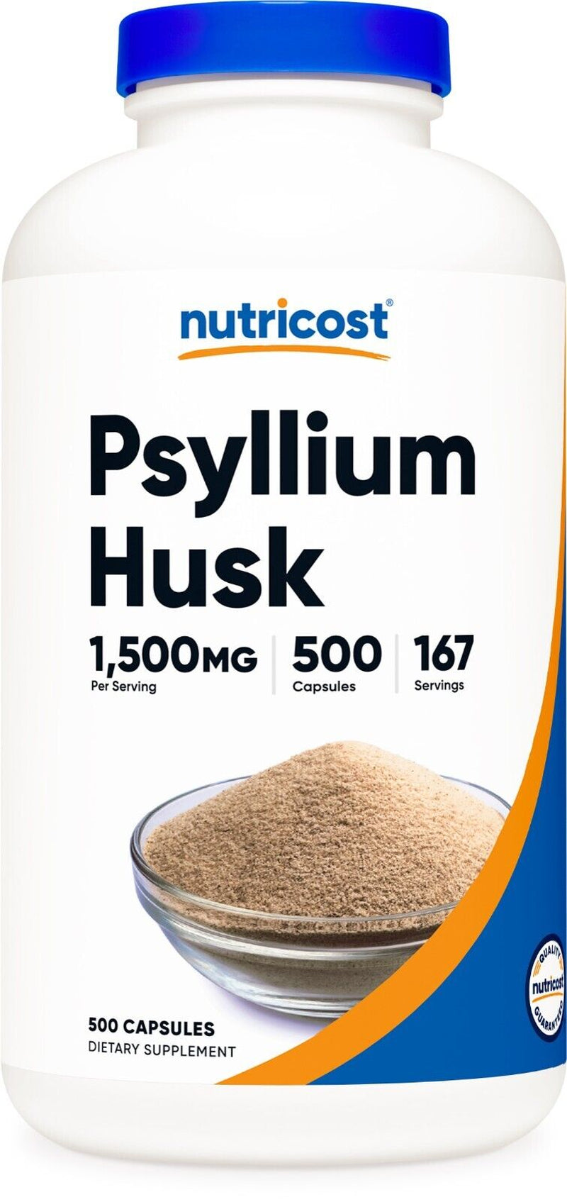 Psyllium Husk 1500Mg per Serving, 500 Capsules - Non-Gmo & Gluten Free  Nutricost