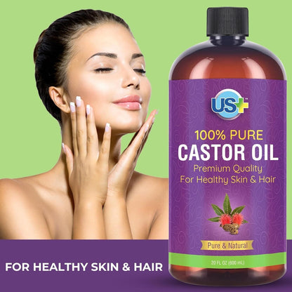 Castor Oil - Cold-Pressed, Unrefined, Hexane-Free - BPA Free Plastic Bottle 20Oz