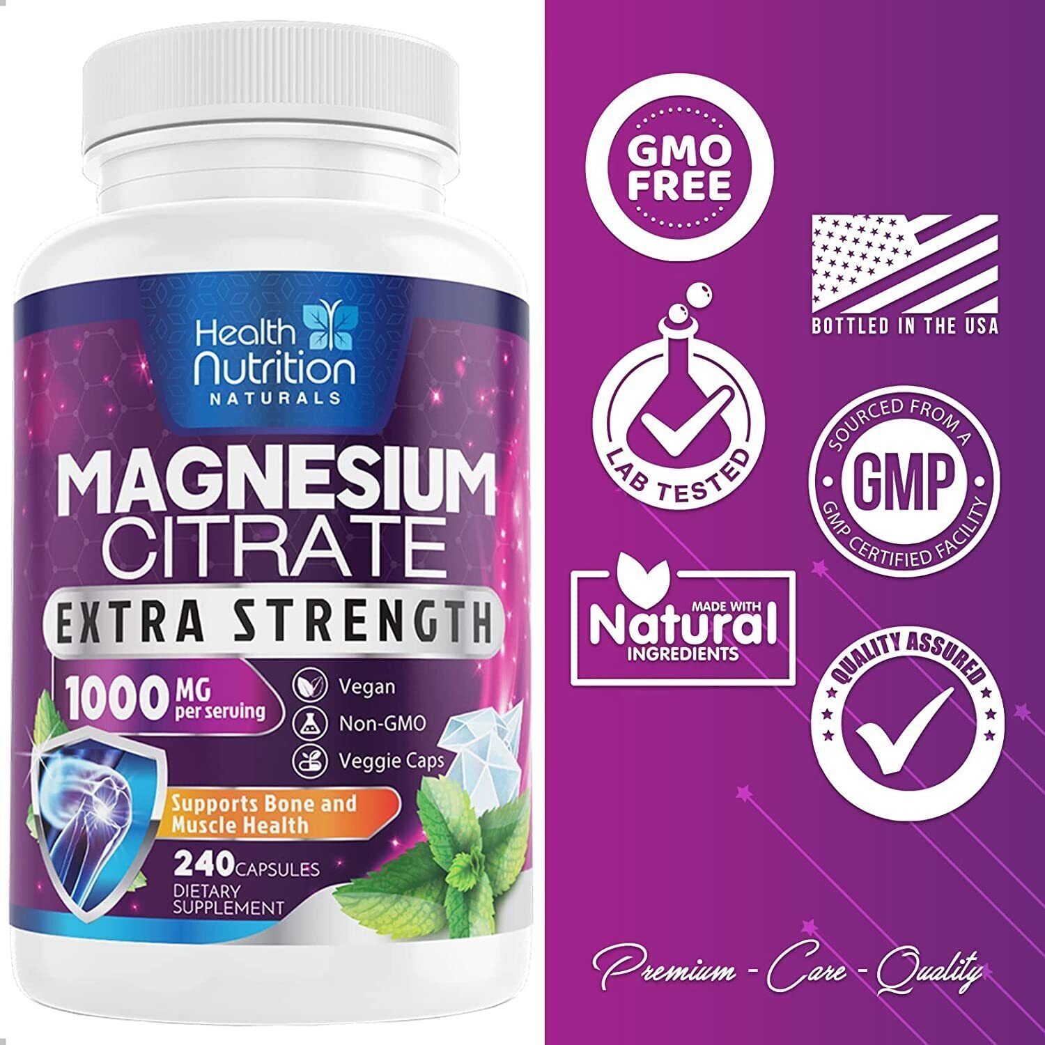 Magnesium Citrate Capsules 1000Mg per Serving - Highest Potency Capsules