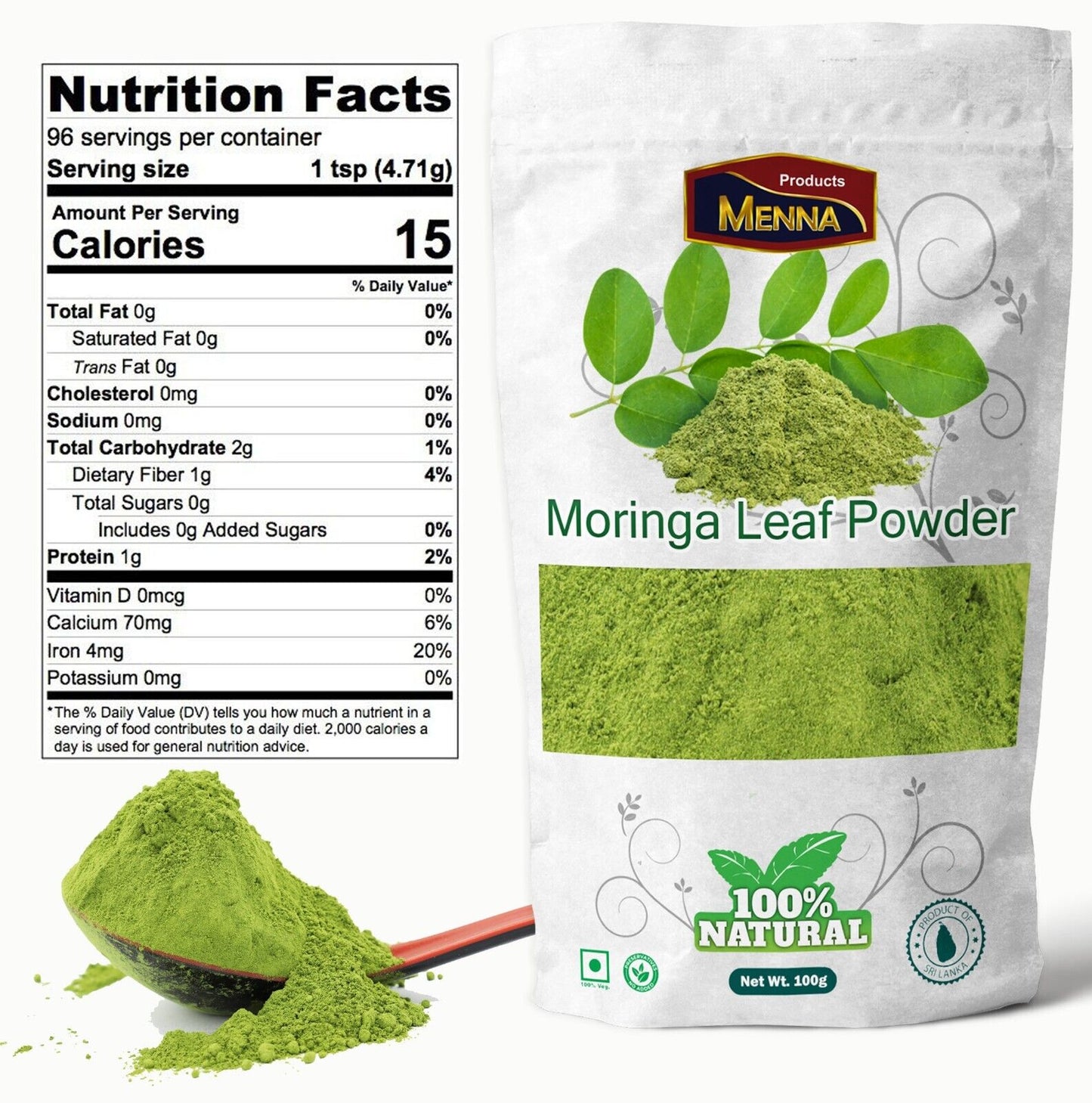 Pure Organic Moringa Leaf Powder 100% Oleifera Leaf Non GMO -100G to 1Kg