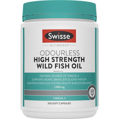 Swisse Ultiboost Odourless High Strength Wild Fish Oil 1500Mg 200 Capsules