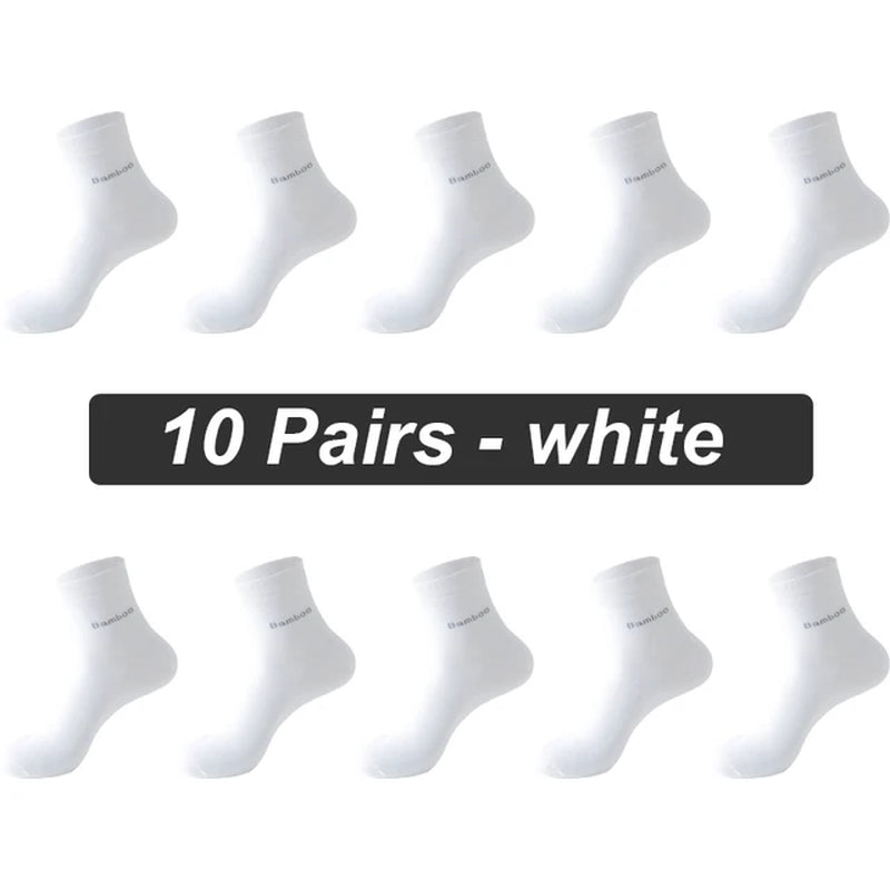 10Pairs/Lot Men Bamboo Fiber Socks Casual Black White Business Anti-Bacterial Breatheable Male Sock High Quality Size 38-45