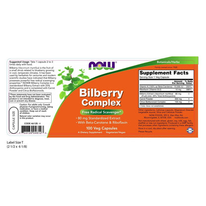 NOW Foods Bilberry Complex, 50 Mg, 100 Veg Capsules