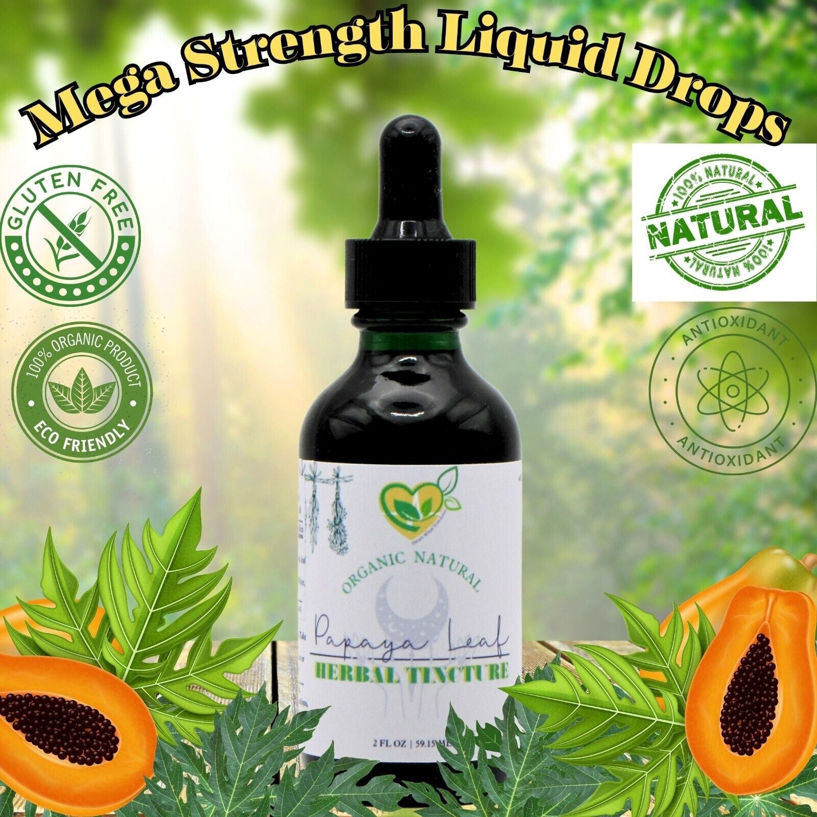 Papaya Leaf Tincture Drops Herbal Natural Blood Platelet Renew 2 Oz