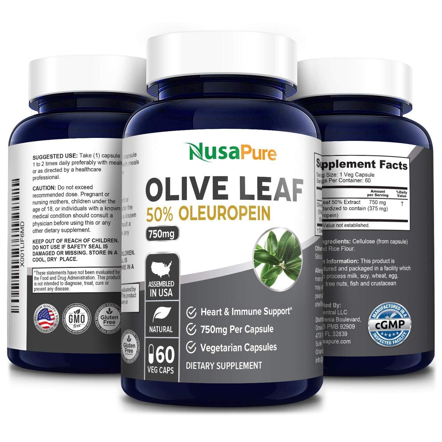 Olive Leaf Extract (Non-Gmo & Gluten Free) 750 Mg - 50% Oleuropein