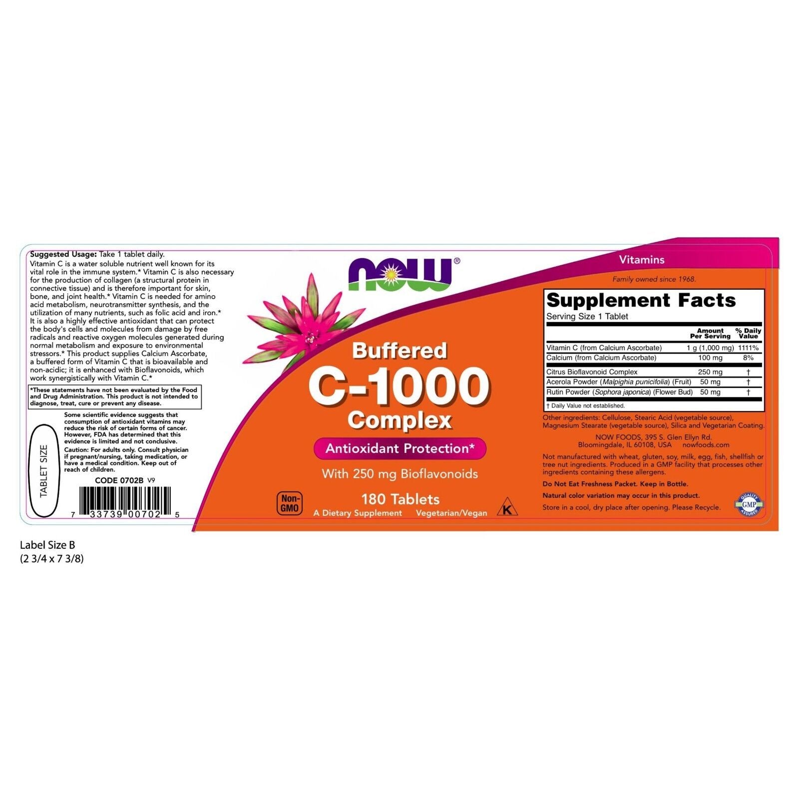 NOW Foods Vitamina C-1000 Complejo, Tamponado, 180 Tabletas