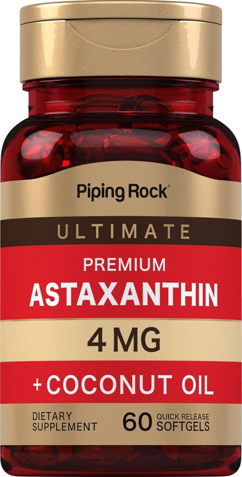 Piping Rock Astaxanthin 4Mg | 60 Softgels | with Coconut Oil | Algae Extract...