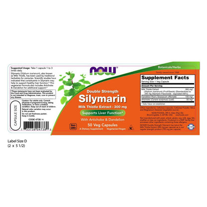 NOW Foods Silymarin Double Strength, 300 Mg, 50 Veg Capsules