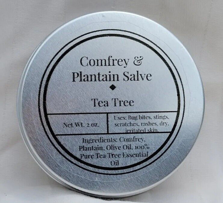 Healing Comfrey and Plantain Salve with 100% Pure Tea Tree Essential Oils 2 Oz.