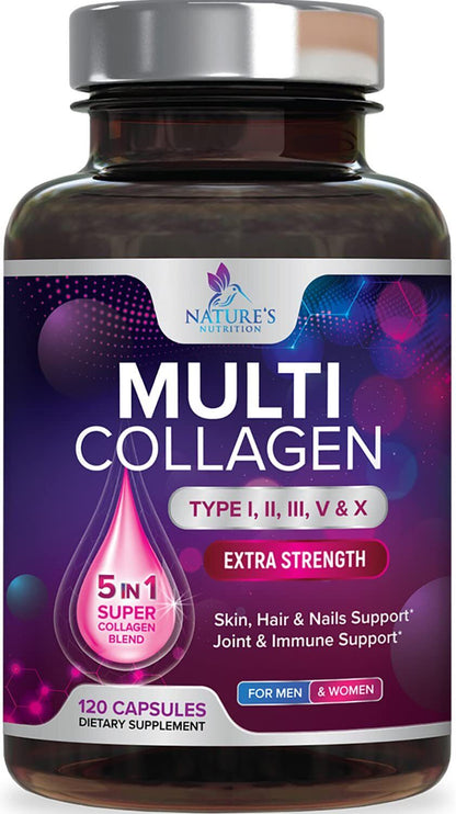 Collagen Peptides Pills 1000Mg Hydrolyzed Collagen Capsules (Types I,II,III,V,X)