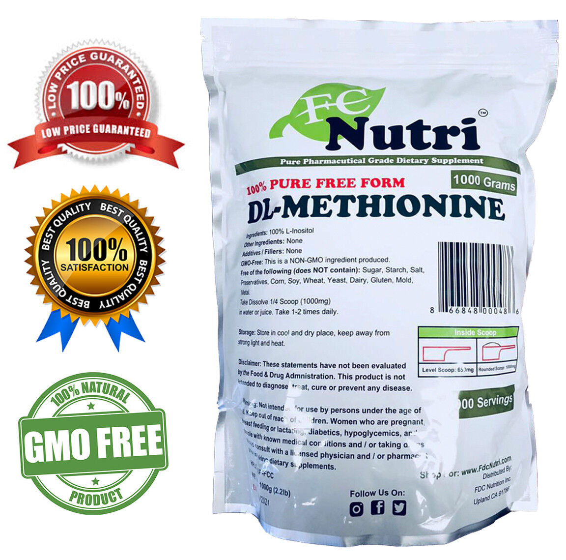 Dl-Methionine Powder 100%Pure 2.2Lb (1000 Grams) by Fdcnutri