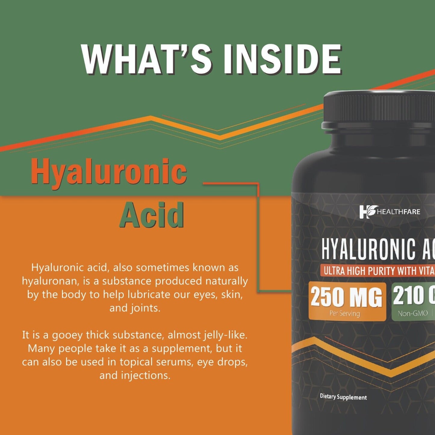 Hyaluronic Acid 250Mg 210 Capsules 25Mg of Vitamin C for Joint and Skin Health