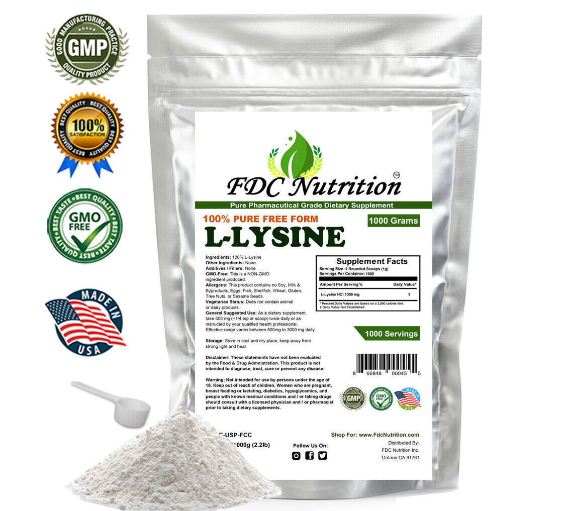 L-LYSINE HCL PURE POWDER US PHARMACEUTICAL GRADE KOSHER Nongmo 2.2Lbs