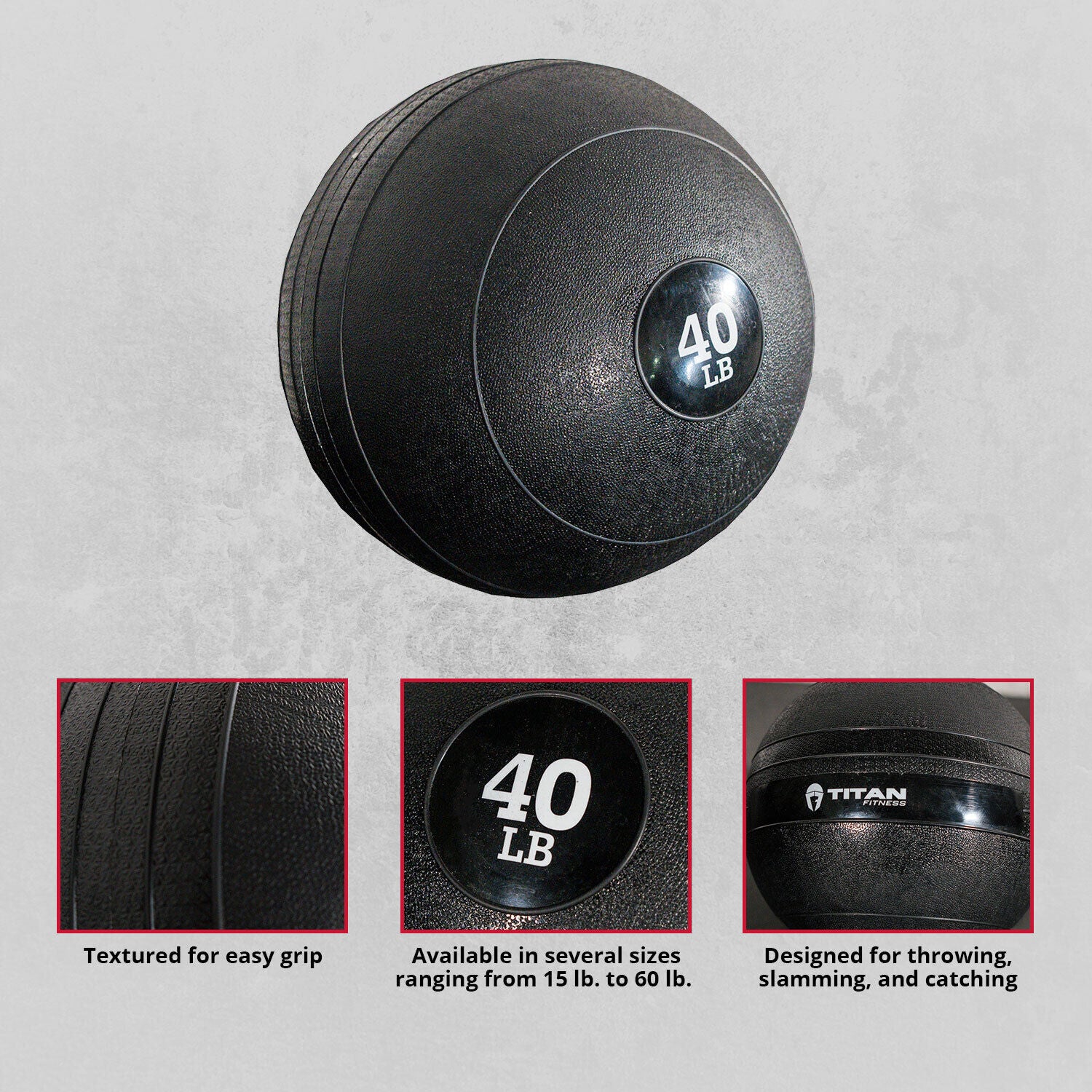 Titan Fitness Rubber Slam Ball Medicine Ball 40 Lb. Spike Exercise Equipment