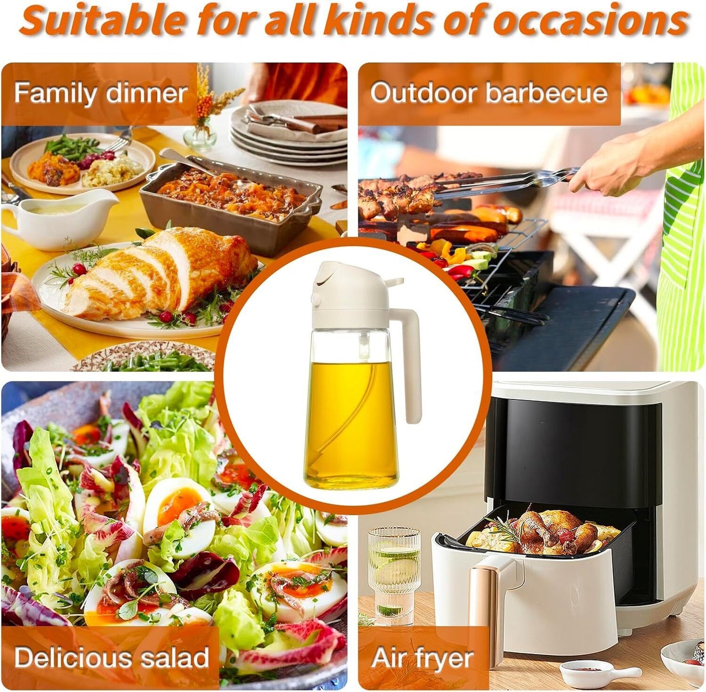 16Oz Olive Oil Dispenser Bottle 2 in 1 Sprayer Pourer Glass for Kitchen Cooking