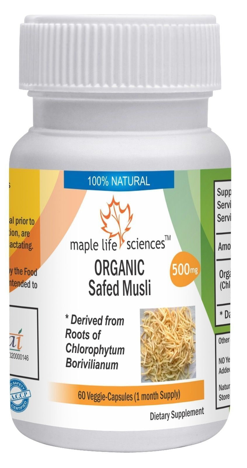 ORGANIC Safed Musli (CHLOROPHYTUM BORIVILIANUM) Capsules for Sexual Health