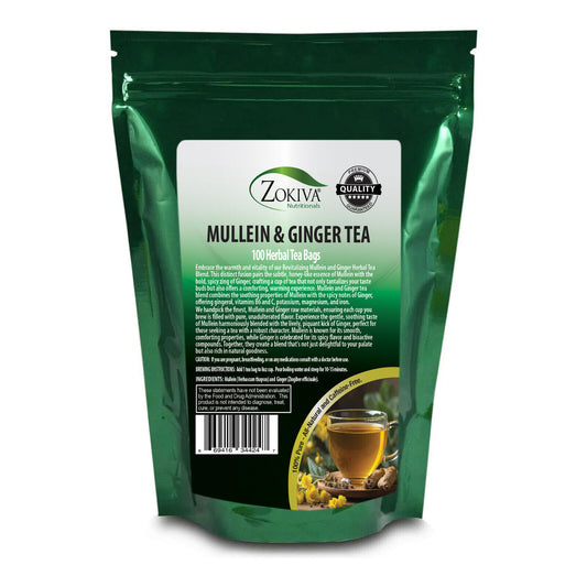 Mullein & Ginger Tea Bags Mega Pack (100) Soothing & Nutritious by Zokiva