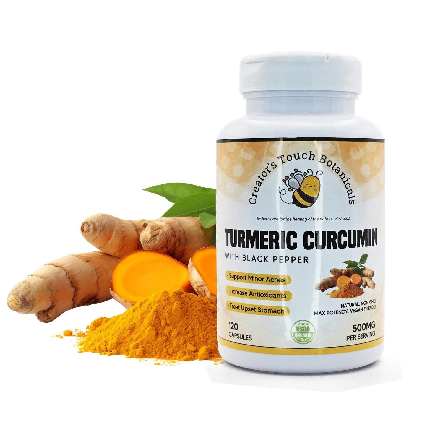 Turmeric Curcumin, 120 Caps with Black Pepper, anti Inflammation, Vitamin C & B6