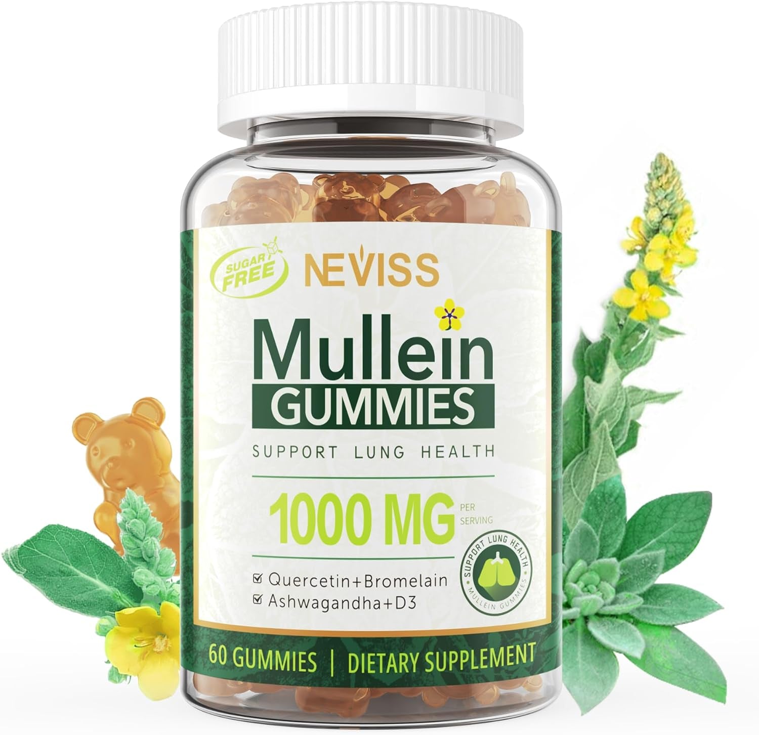 Sugar Free Mullein Gummies - Lung Cleanse - Mullein Leaf Extract 1000Mg for Resp