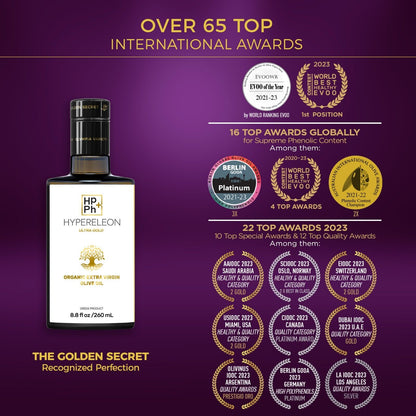 HYPERELEON ULTRA GOLD | Premium Olive Oil Rich in Polyphenols | 65 Awards 260Ml