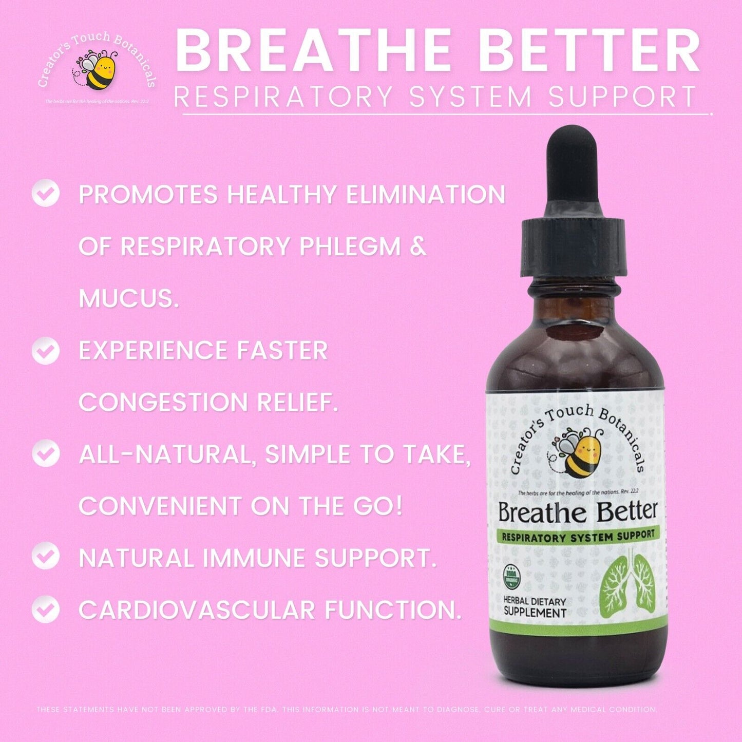 Breathe Better, Respiratory System Support, Lung, 2Oz Tincture Bottle! Organic