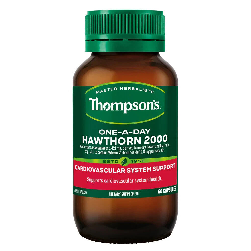 New THOMPSON'S ONE-A-DAY HAWTHORN 2000MG 60 Capsules Thompsons Heart Tonic